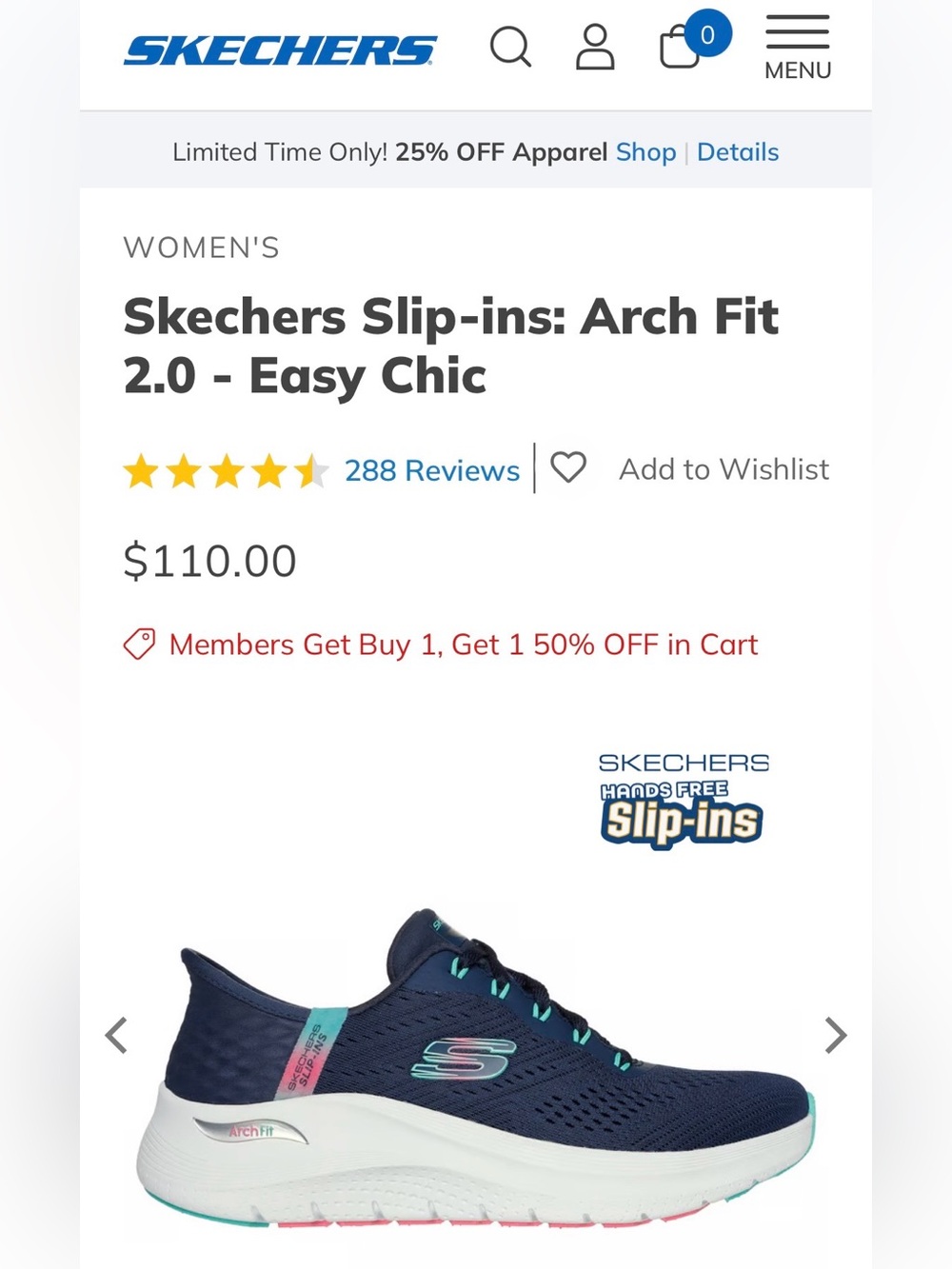 NEW SKECHERS ARCH FIT 2.0 EASY CHIC HANDS FREE SLIP-INS NAVY/TURQUOISE SIZE 8.5 - Picture 17 of 17